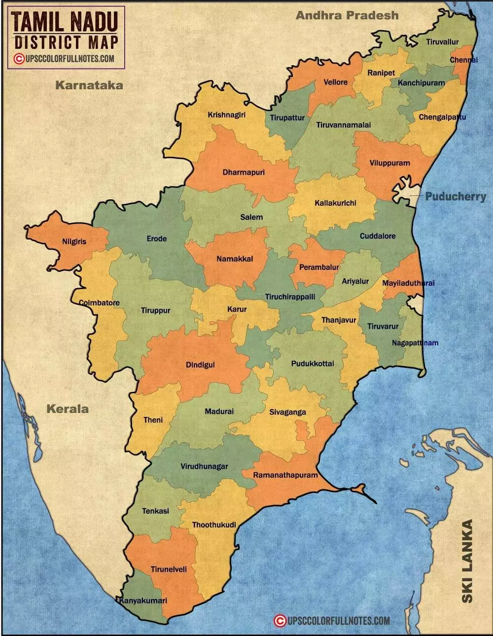 TamilNadu Map HD Download 2023 UPSC Colorfull Notes