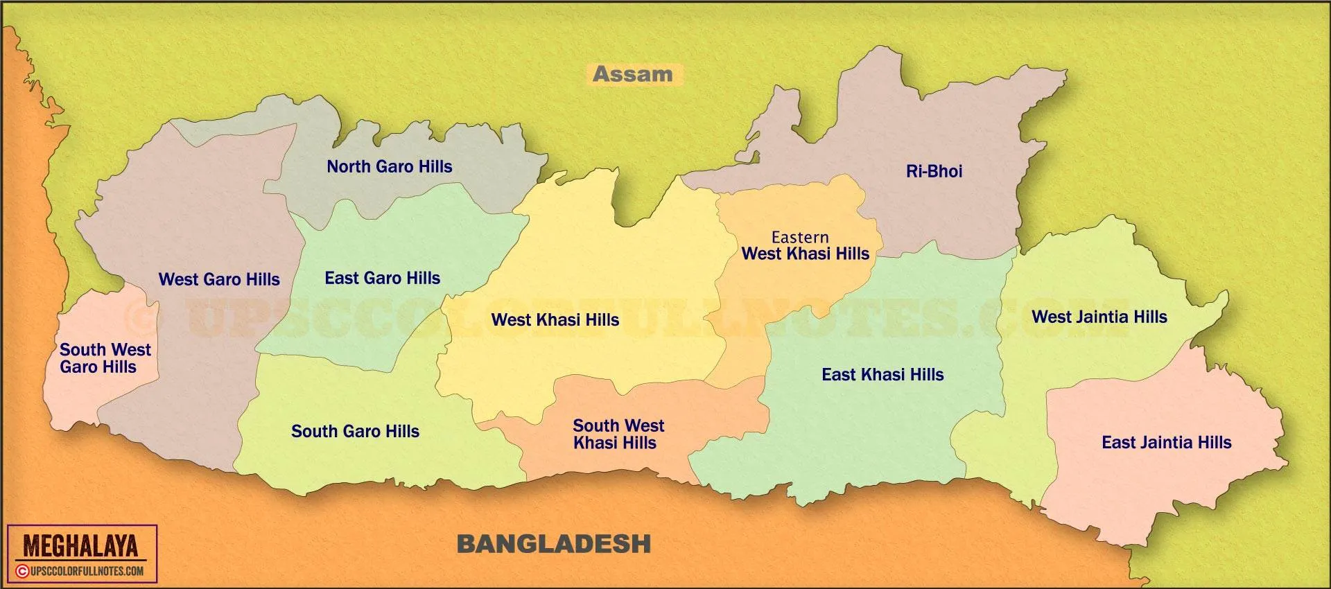 Latest Meghalaya Map With Districts HD UPSC Colorfull Notes latest-meghalaya-map-with-districts-hd-upsc-colorfull-notes